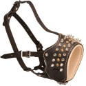 GSD Muzzle with Spikes & Studs, Nappa Lined Open Model