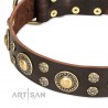 GSD Collar of Leather with Space-Like Brass Deco