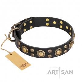 Schwarzes Lederhalsband für Schäferhund "Baroque Chic" FDT Artisan