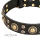 Schwarzes Lederhalsband für Schäferhund "Baroque Chic" FDT Artisan