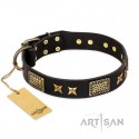 Schwarzes Lederhalsband für Schäferhunde "Passion for Style and Beauty" FDT Artisan 