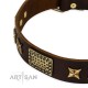 Braunes Lederhalsband für Schäferhunde "Sparkling Bronze" FDT Artisan 