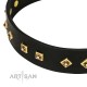 Schwarzes Nieten Lederhalsband für Schäferhunde "Rhomb Style" FDT Artisan 