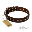 German Shepherd Collar "Fashion Studs" FDT Artisan Brown Leather