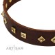 German Shepherd Collar "Fashion Studs" FDT Artisan Tan Leather