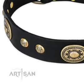 Nieten Halsband aus schwarzem Leder für Schäferhunde "High Fashion" FDT Artisan 