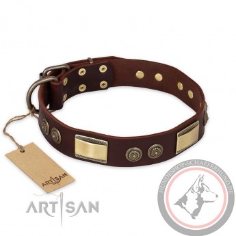 German Shepherd Collar "Golden Stones" FDT Artisan Tan Leather