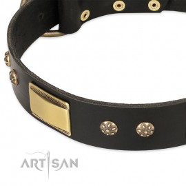 Nieten Halsband aus schwarzem Leder für Schäferhunde "Black Sun" FDT Artisan 