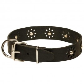 Luxuriöses Lederhalsband mit Blumen Design für Schäferhund