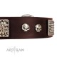 German Shepherd Collar "Pirate Skull" FDT Artisan Brown Leather