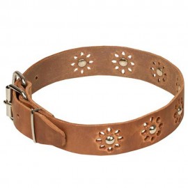 Luxuriöses Lederhalsband mit Blumen Design für Schäferhund