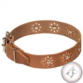 Luxuriöses Lederhalsband mit Blumen Design für Schäferhund