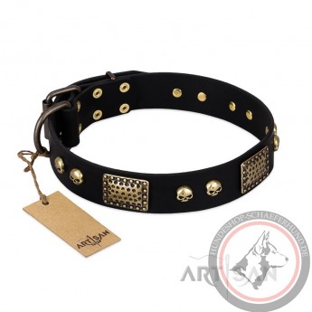 Schwarzes Lederhalsband mit Schmucken für Schäferhunde "Biker Style" FDT Artisan 