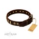 German Shepherd Collar "Pirate Skull" FDT Artisan Brown Leather