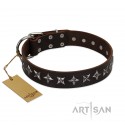 Braunes Lederhalsband für Schäferhunde "Stars of Glory" FDT Artisan 