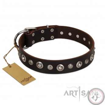 Verziertes Halsband "Gorgeous Shields" aus Leder für Schäferhund 