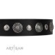 Schwarzes Lederhalsband für Schäferhund "Vintage Elegance" FDT Artisan