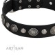 Schwarzes Lederhalsband für Schäferhund "Vintage Elegance" FDT Artisan