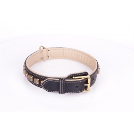 German Shepherd Collar with ornaments Black Leather