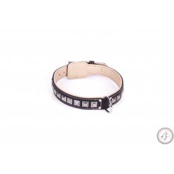 German Shepherd Collar with pyramids Black Leather