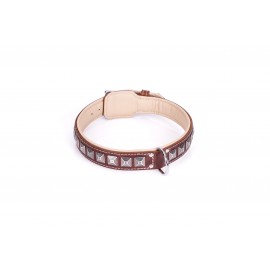 German Shepherd Collar Brown Leather with pyramides