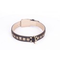 German Shepherd Collar "Golden Pyramids"  Black Leather