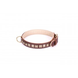 German Shepherd Collar "Golden Pyramides"  Brown Leather