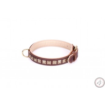 German Shepherd Collar "Golden Pyramides"  Brown Leather