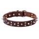 3 Rows Leather Dog Collar with Nickel Spikes