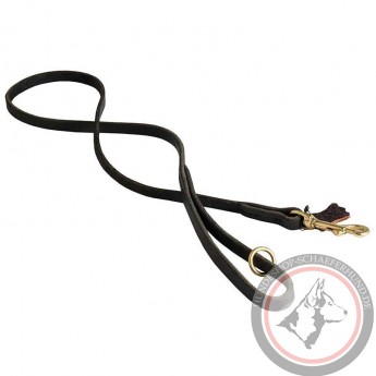 German Shepherd Leash of Leather with Solid Brass Snap Hook