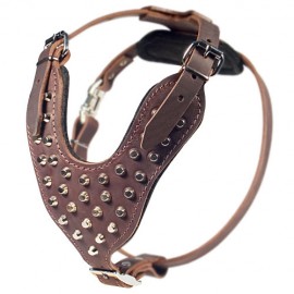 Brown LeatherGerman Shepherd Harness, Nickel Cones