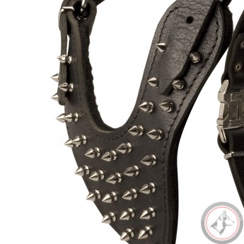 German Shepherd Harness of Leather with Spikes