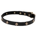 German Shepherd Collar, Leather with Brass Rhombs