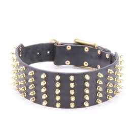 Super breites Halsband für Schäferhund mit Messing Spikes