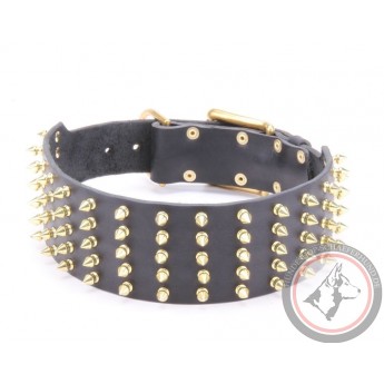 Super breites Halsband für Schäferhund mit Messing Spikes