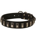 German Shepherd Collar, Wide Leather with Nickel Blocks