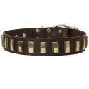 German Shepherd Collar with Brass Blocks, Leather