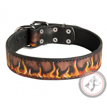 Hand Painted Leather Dog Collar Red Flame