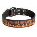 Schönes Schäferhund Halsband aus Leder mit Handbemalung "Flamme"