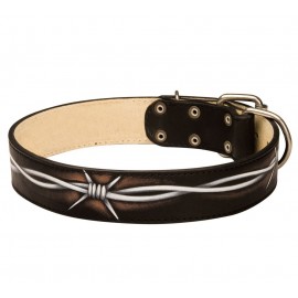 Hand Painted Leather Collar for Dog Barbed Wire