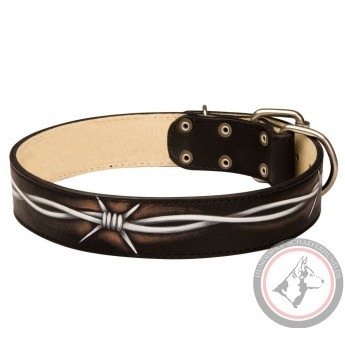 Hand Painted Leather Collar for Dog Barbed Wire