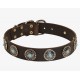 Leather Dog Collar with Silver Circles