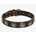 GSD Collar, Leather with Vintage Circles & Blue Stones