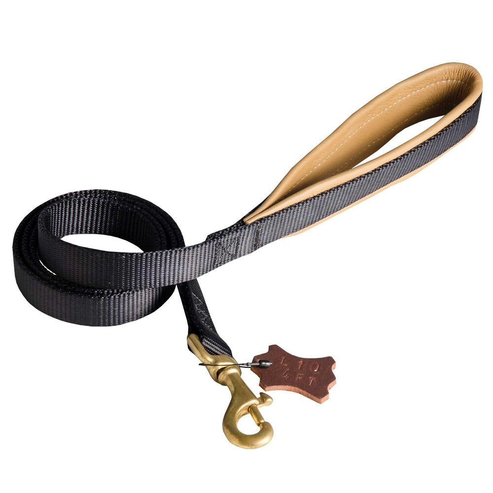 Hundeleine Nylon fr Schferhunde mit Handschuhleder-Griff, bequem