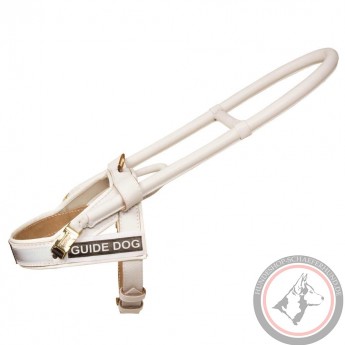 Exclusive Guide Dog Shepherd white leather harness