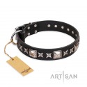 German Shepherd Collar Black Leather "Space Walk" FDT Artisan