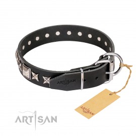 German Shepherd Collar Black Leather "Space Walk" FDT Artisan