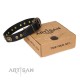 German Shepherd Collar Black Leather "Golden Radiance" Artisan