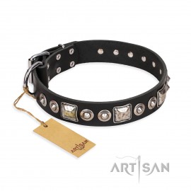 German Shepherd Collar Black Leather "Eternal Beauty and Style", Artisan