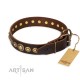 German Shepherd Collar Artisan "Ancient Warrior" Brown Leather